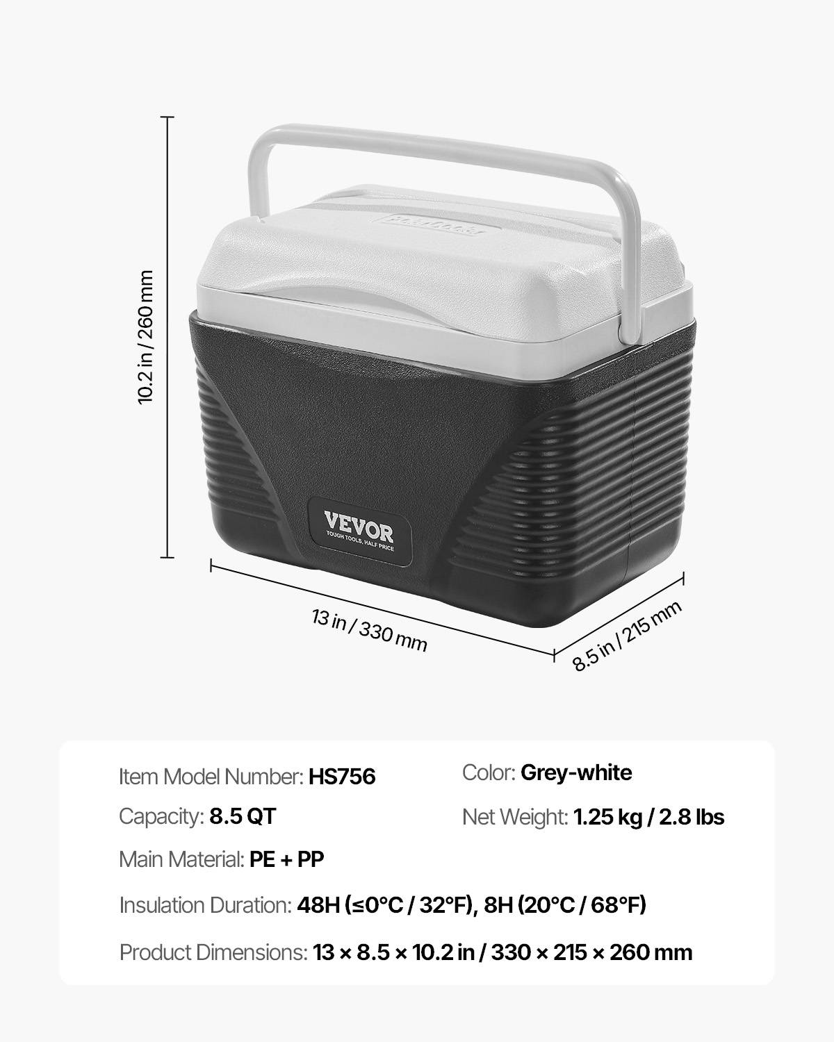 VEVOR Glacière rigide isotherme 8.5QT/8L, portable, poignées, léger, pique-nique, camping. - Image 7