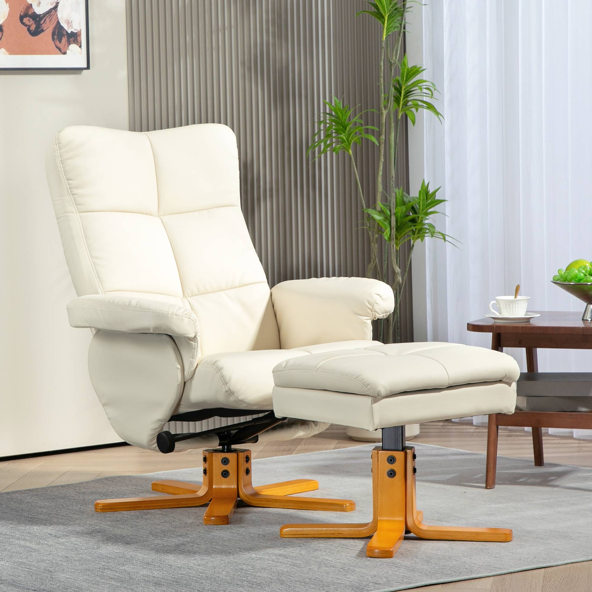 Fauteuil relax avec repose-pied, fauteuil de relaxation, pivotant à 360°, dossier inclinable, 80 x 86 x 99 cm, crème - Image 3