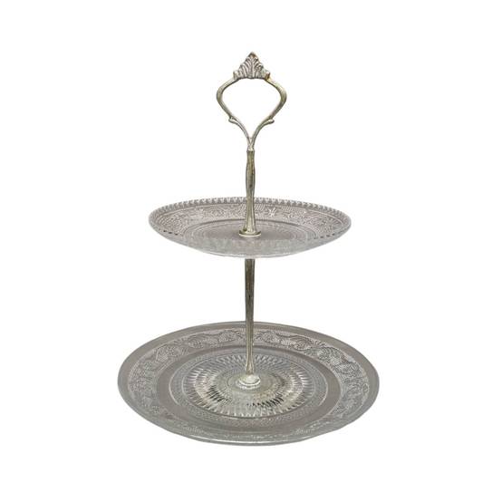 Plat à gâteaux 2 étages en métal et verre blanc Ø.20 x 26 cm Chemin de campagne