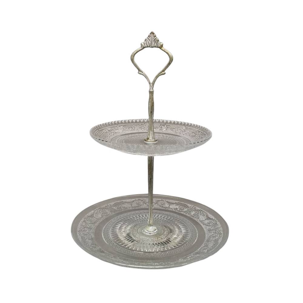 Plat à gâteaux 2 étages en métal et verre blanc Ø.20 x 26 cm Chemin de campagne