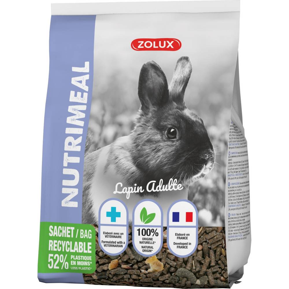 Zolux - zolux - Alimentation Granulés lapin nain adulte de 6 mois et + nutrimeal  800g - Imagen 3