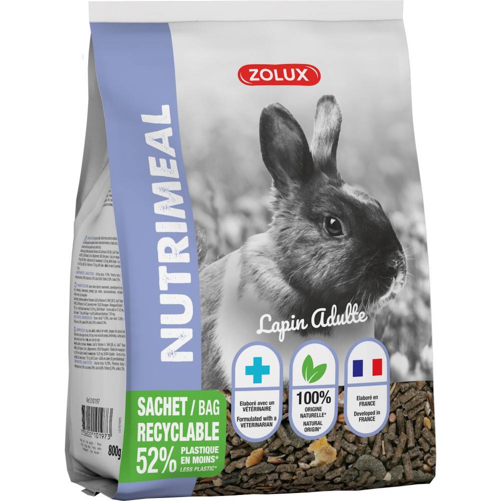 Zolux - zolux - Alimentation Granulés lapin nain adulte de 6 mois et + nutrimeal  800g - Imagen 4