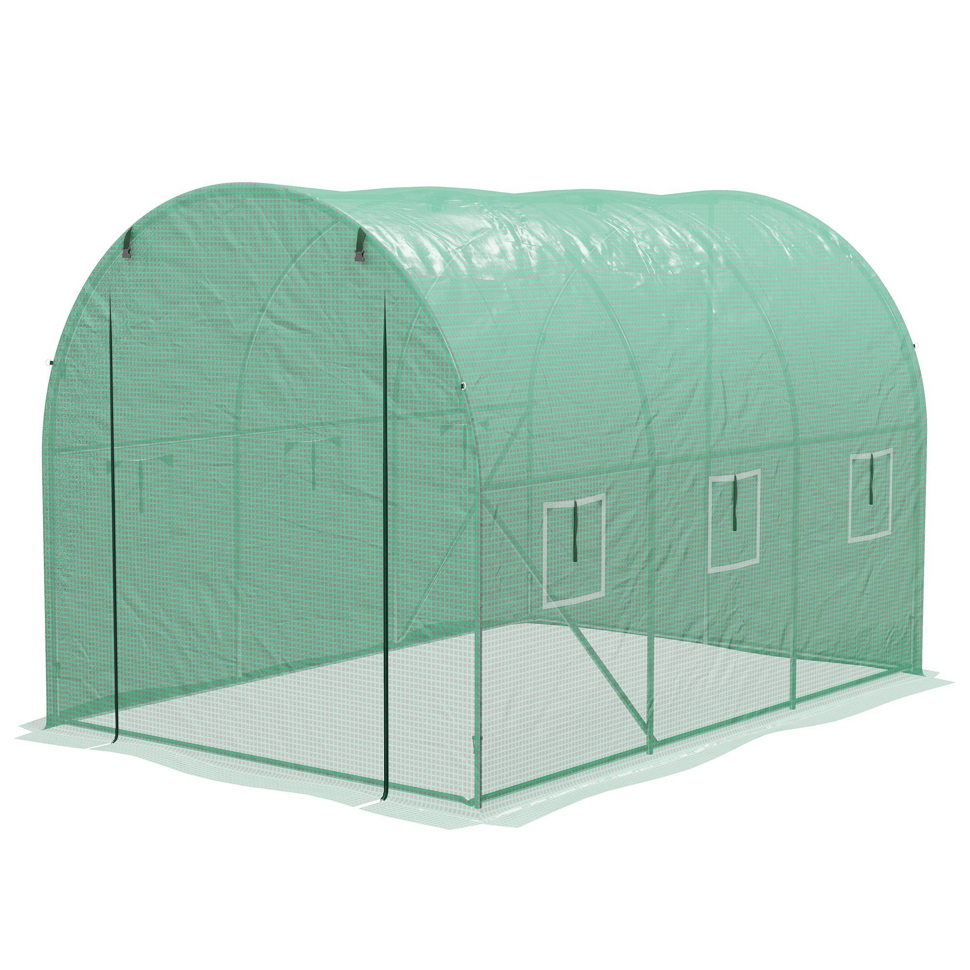 Serre de Jardin Tunnel 6 m² avec système d'arrosage intégré, 3L x 2l m 6 fenêtres Porte enroulable Vert - Image 2