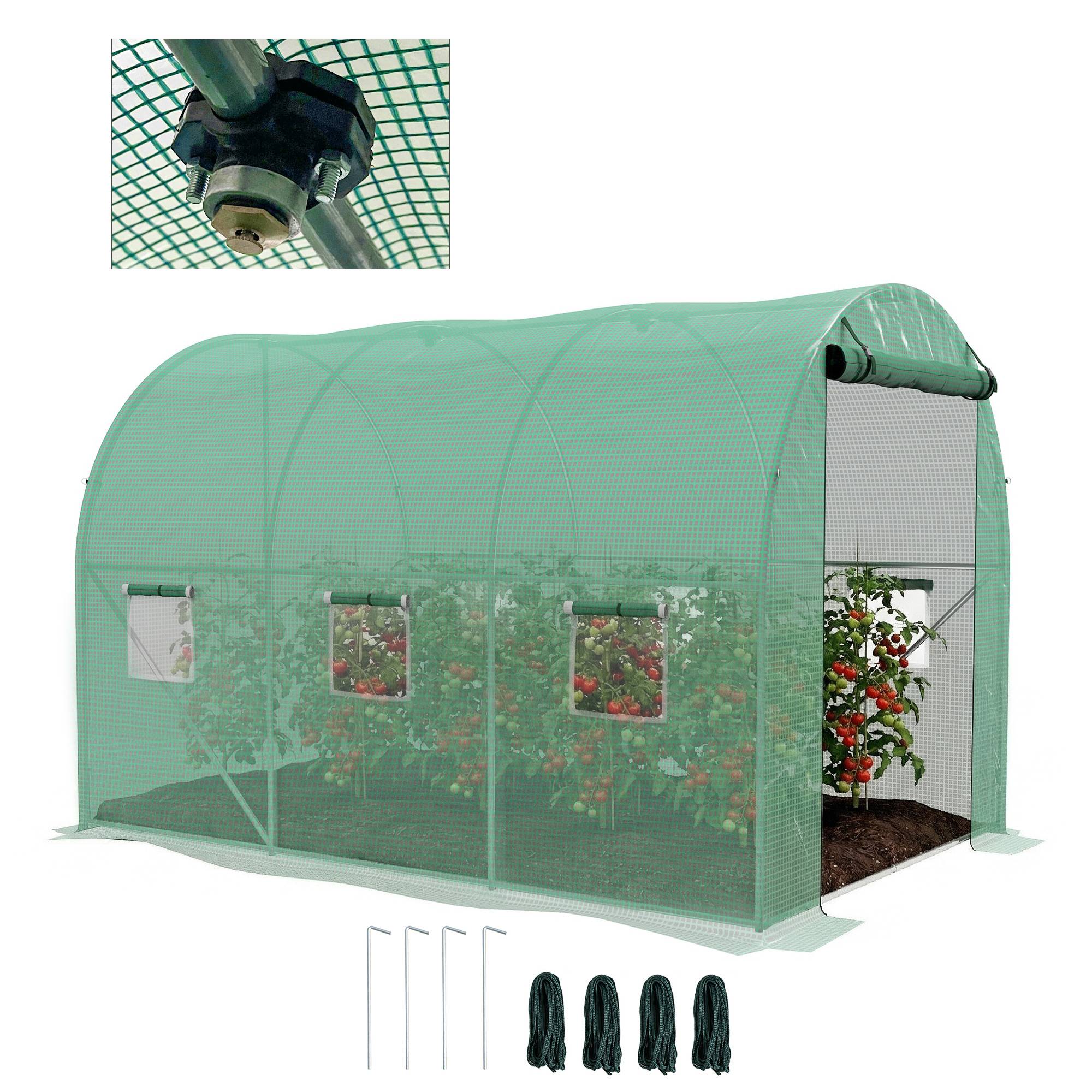Serre de Jardin Tunnel 6 m² avec système d'arrosage intégré, 3L x 2l m 6 fenêtres Porte enroulable Vert - Image 1