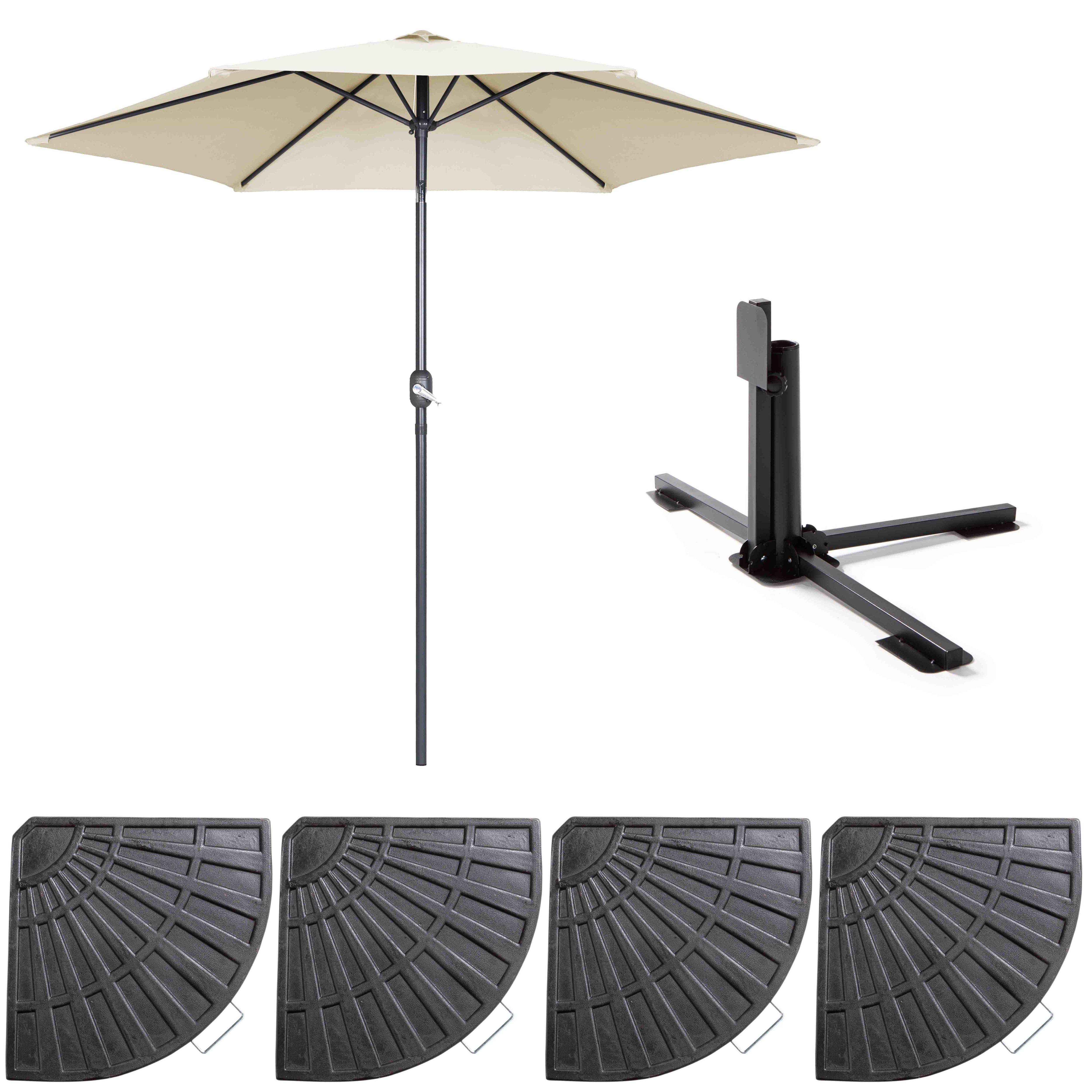 Oviala - Parasol droit inclinable 3m et 4 dalles lestées aluminium blanc Matera - Oviala - Imagen 2