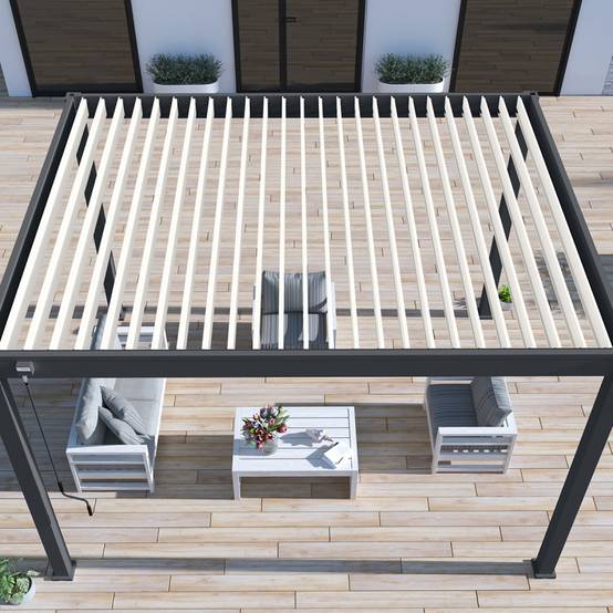 Ombrea - Pergola bioclimatique Ombréa autoportante VS - 3x4M bicolore + 1 store 4M anthracite - Imagen 3