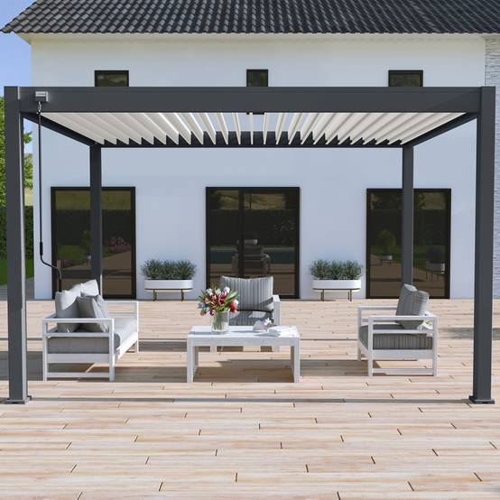 Ombrea - Pergola bioclimatique Ombréa autoportante VS - 3x4M bicolore + 1 store 4M anthracite - Imagen 1