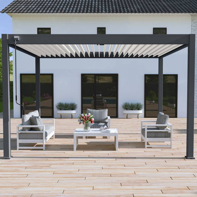 Ombrea - Pergola bioclimatique Ombréa autoportante VS - 3x4M bicolore + 1 store 4M anthracite - Imagen 1