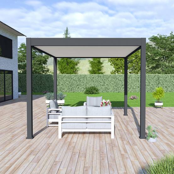 Ombrea - Pergola bioclimatique Ombréa autoportante VS - 3x4M bicolore + 1 store 4M anthracite - Imagen 2