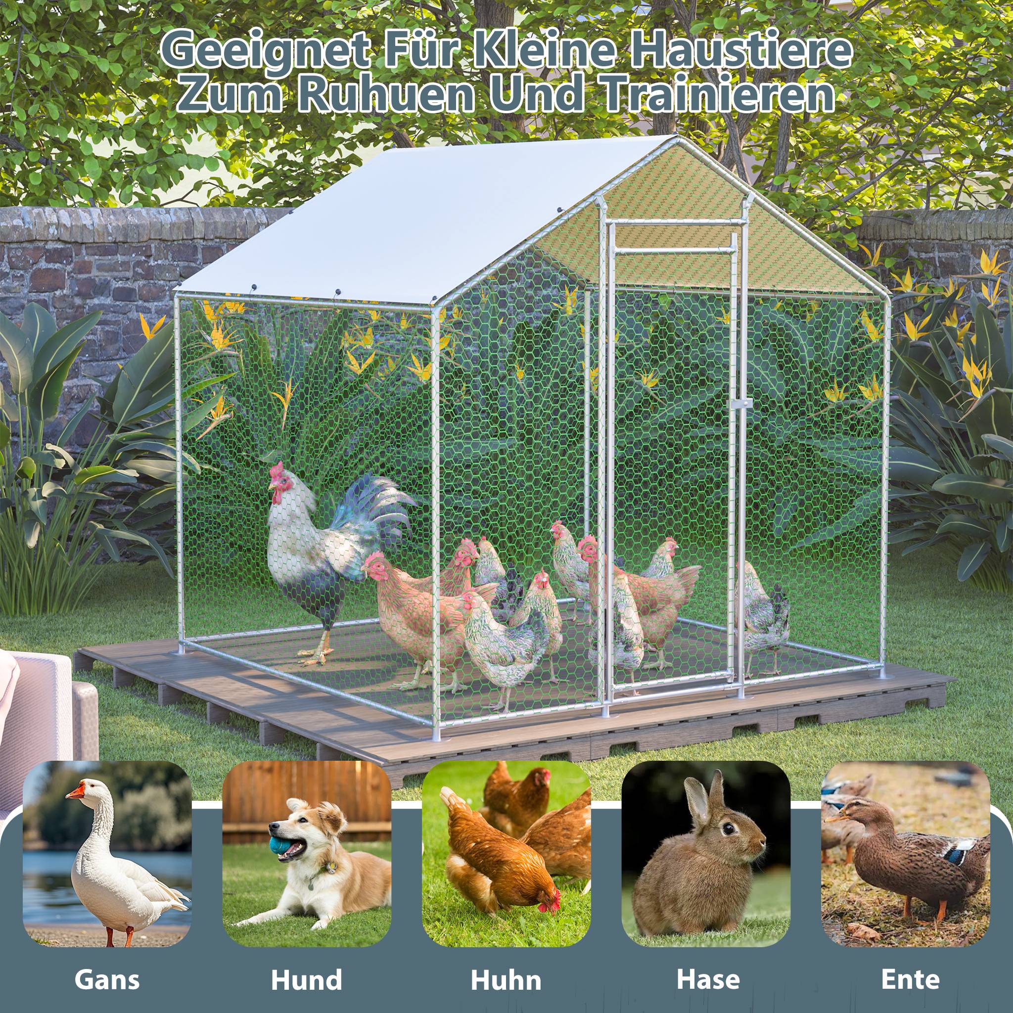 Enclos Poulailler Acier Galvanisé 4m² Volailles Toit Bâché 2x2x2m Argent - ComfortXL Pet Living - Image 6