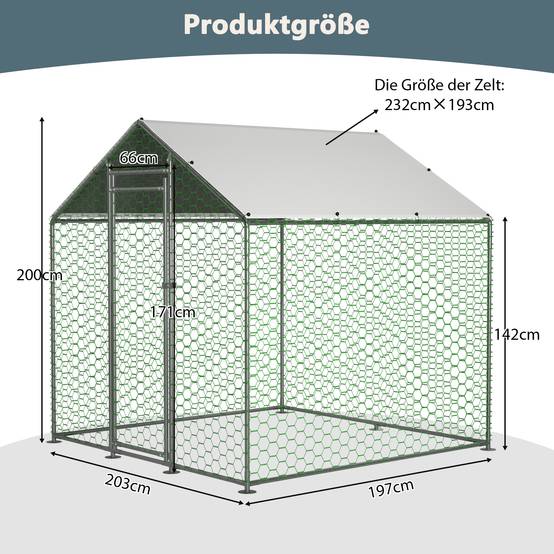 Enclos Poulailler Acier Galvanisé 4m² Volailles Toit Bâché 2x2x2m Argent - ComfortXL Pet Living - Image 3