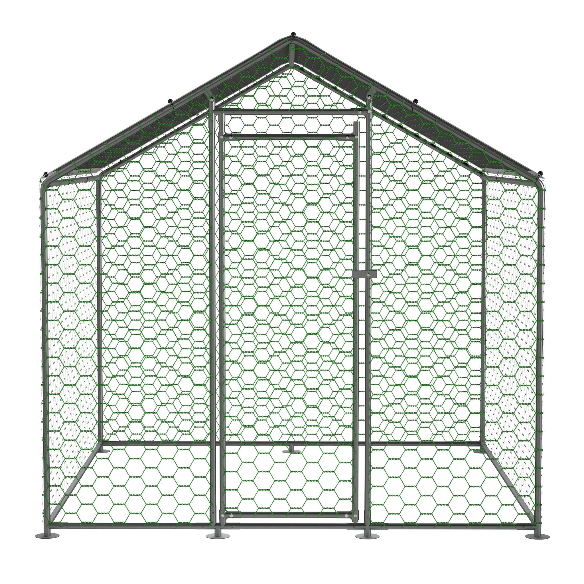 Enclos Poulailler Acier Galvanisé 4m² Volailles Toit Bâché 2x2x2m Argent - ComfortXL Pet Living - Image 2