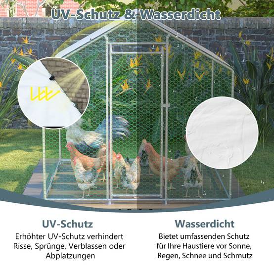 Enclos Poulailler Acier Galvanisé 4m² Volailles Toit Bâché 2x2x2m Argent - ComfortXL Pet Living - Image 4