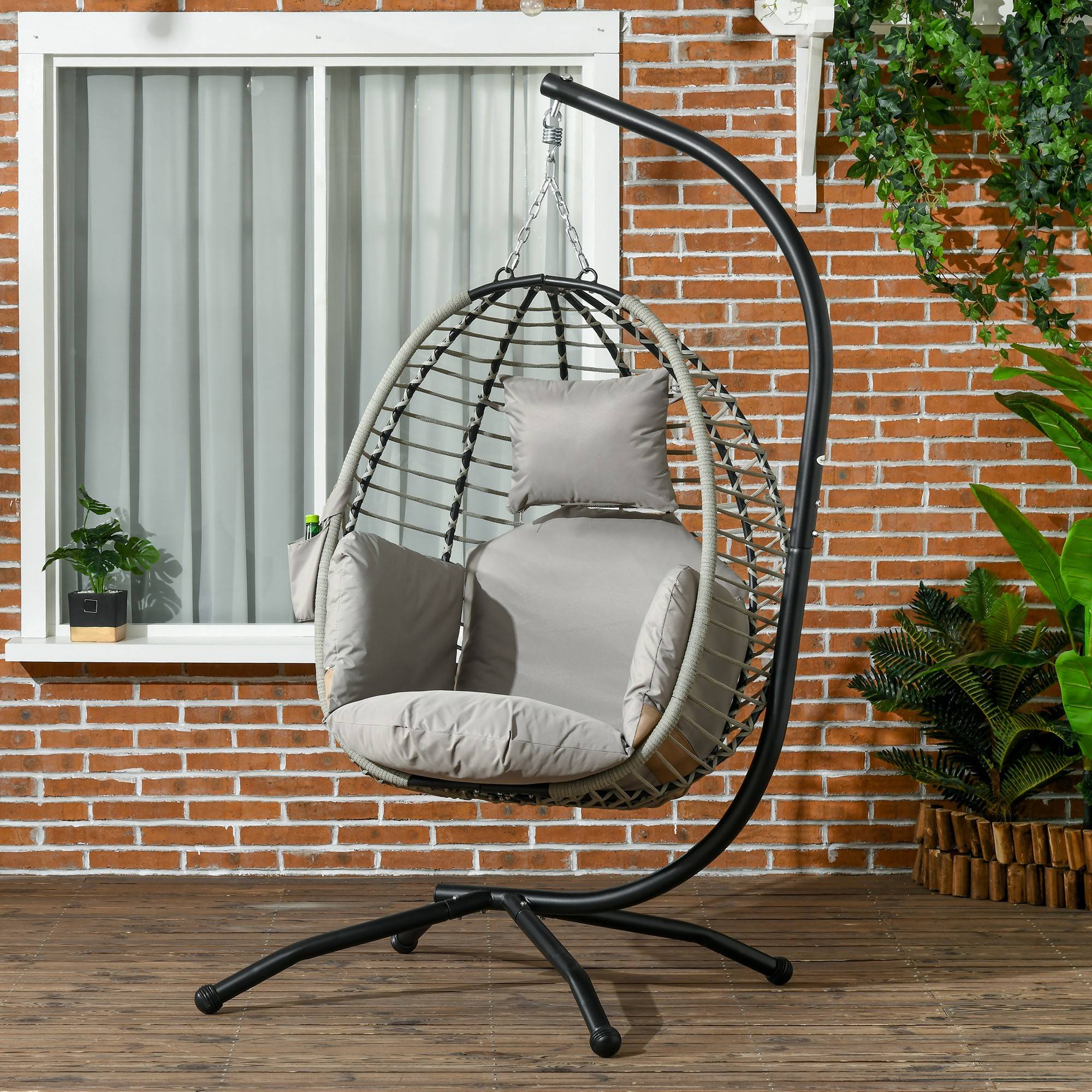 Fauteuil suspendu acier gris 110 x 100 x 188 cm - PANGIVO - Image 4