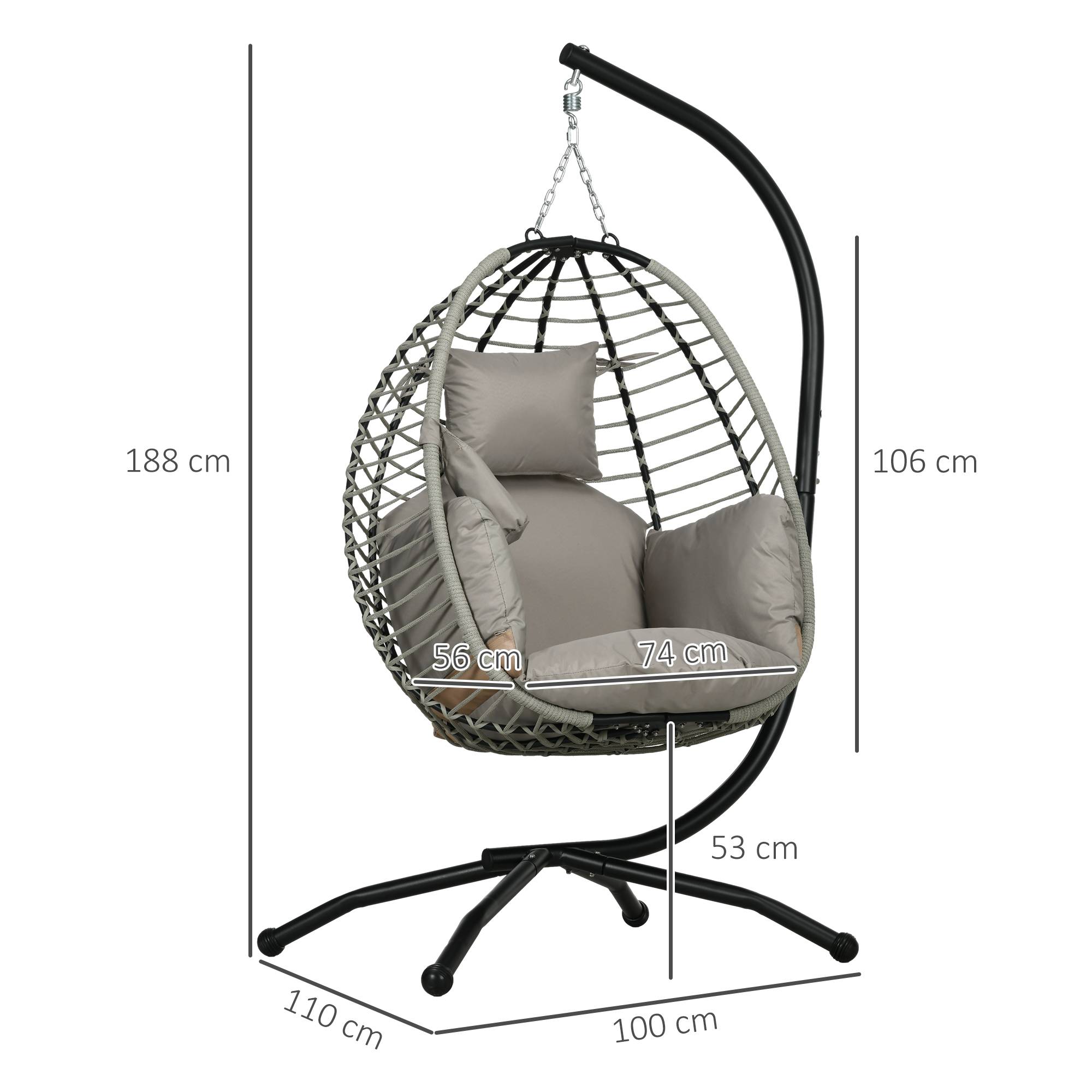 Fauteuil suspendu acier gris 110 x 100 x 188 cm - PANGIVO - Image 5