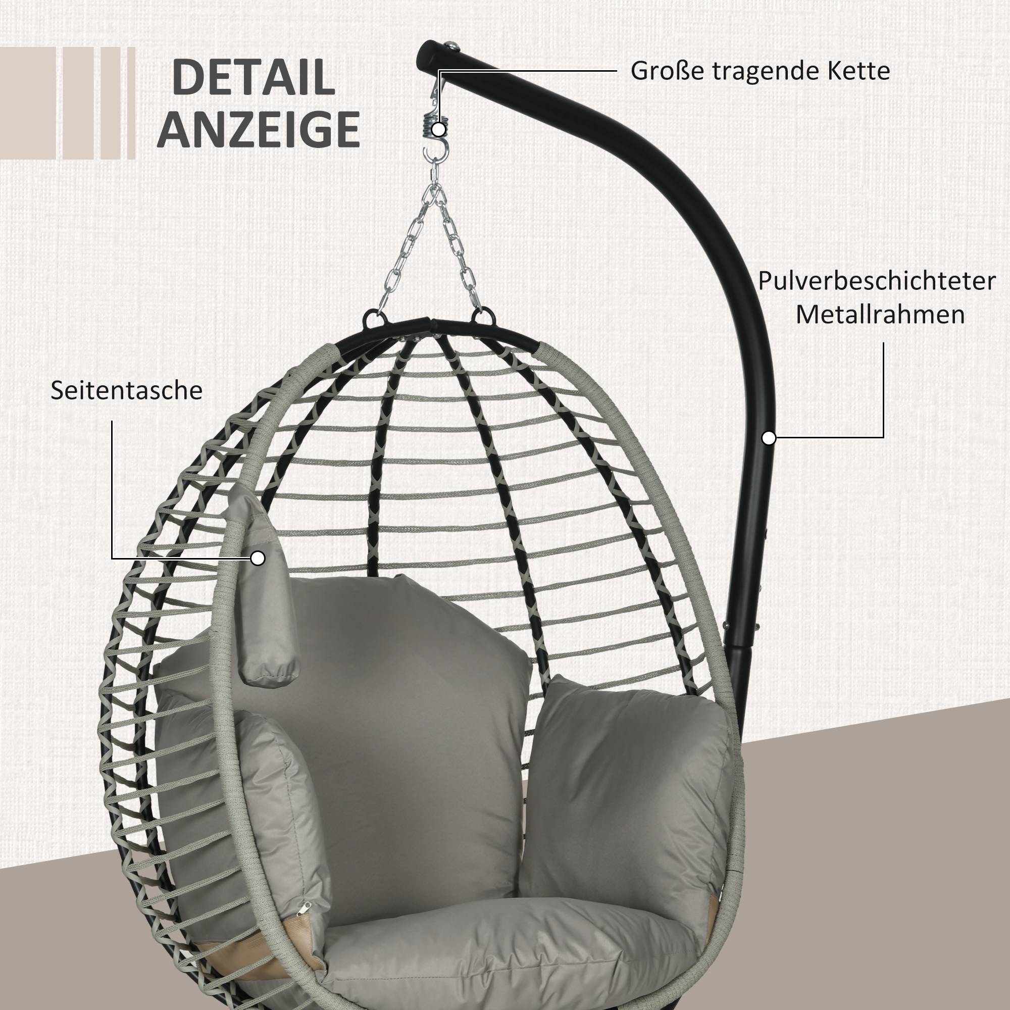 Fauteuil suspendu acier gris 110 x 100 x 188 cm - PANGIVO - Image 9