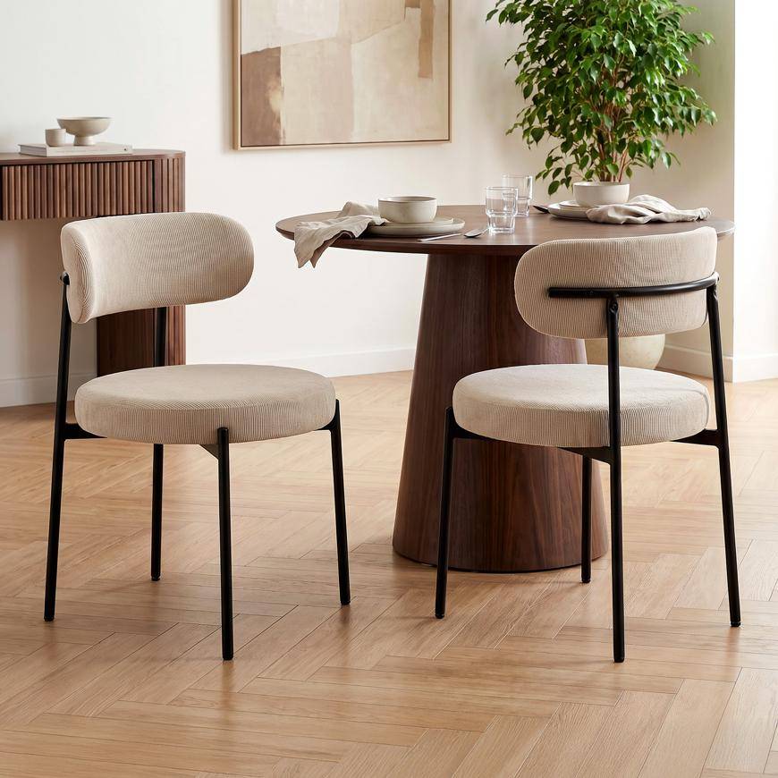 Sicaan Lot de 2 chaises rembourrées velours côtelé beige et pieds métal noir IRIS