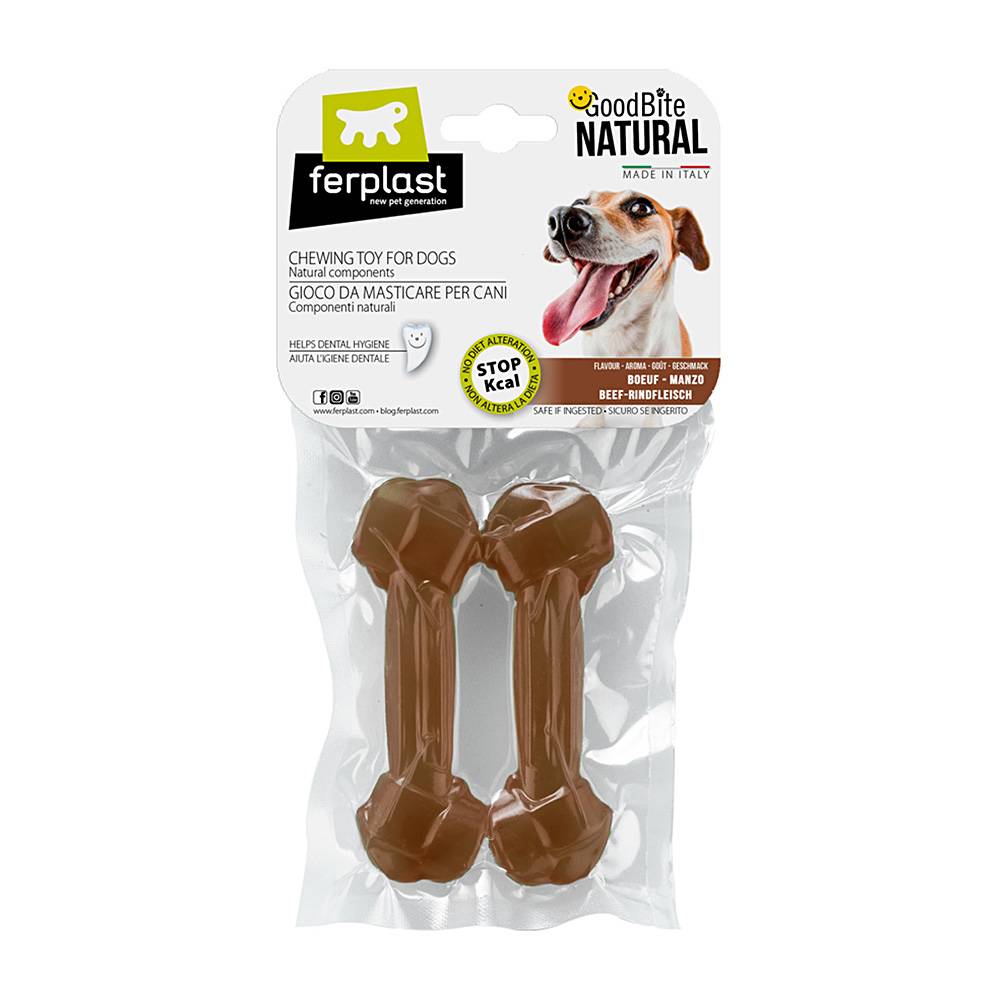 Ferplast - Ferplast GOODBITE NATURAL S jouet os pour l'hygiène dentaire, saveur de boeuf,  chien moyen-petit (5-10 Kg), naturel, 2 pièces de 40g - Imagen 1