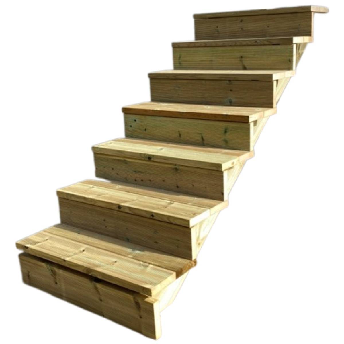 BERLIN Escalier extérieur bois 7 marches H 122cm L-80cm - avec contre marche - Image 1