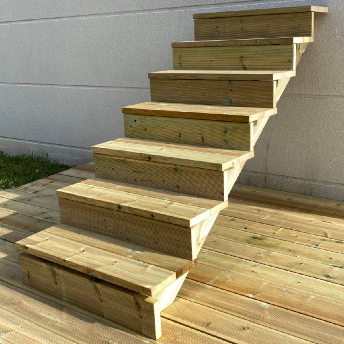 BERLIN Escalier extérieur bois 7 marches H 122cm L-80cm - avec contre marche - Image 2