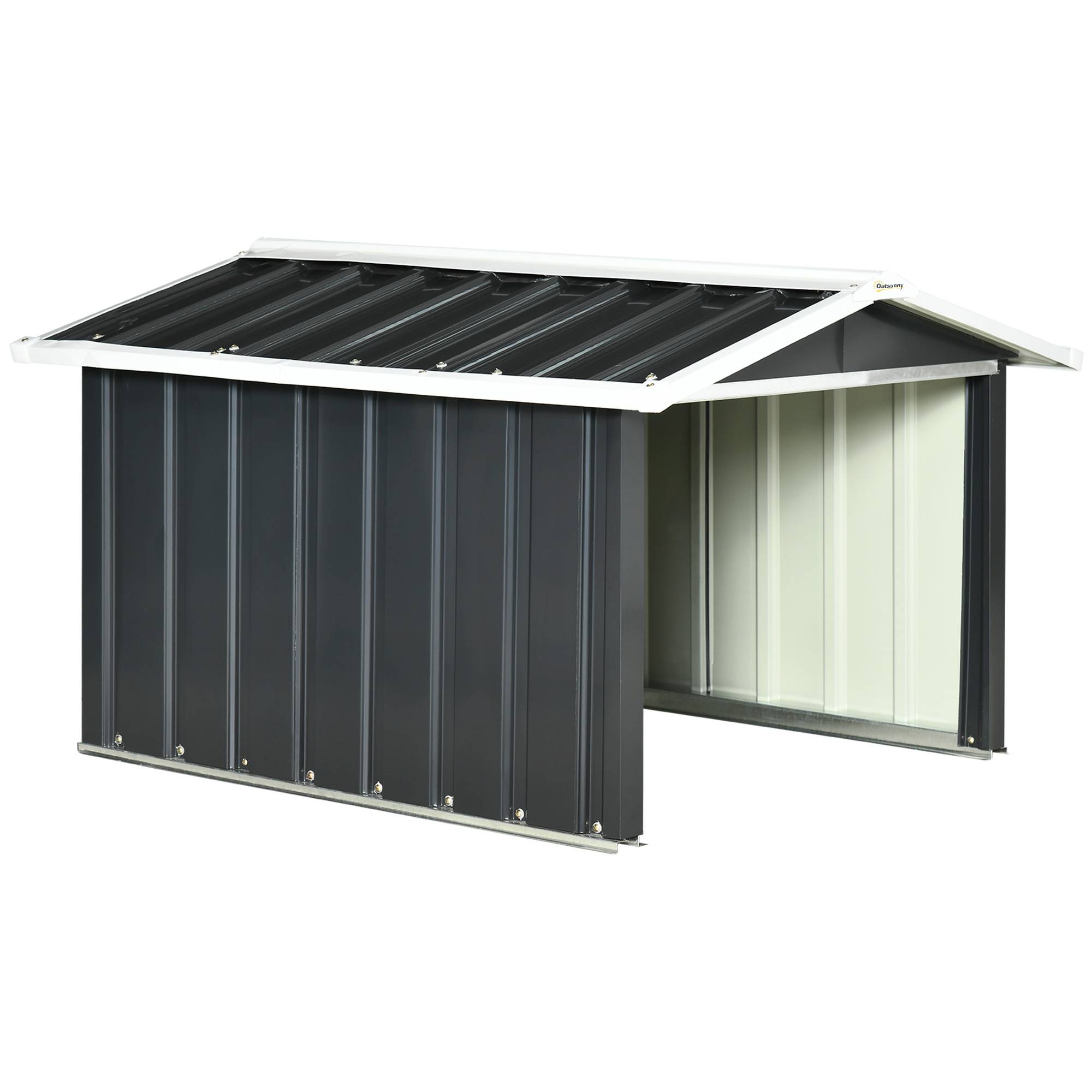 ComfortXL - Garage pour robot tondeuse en tôle d'acier grise 86 x 100 x 63 cm avec toit à double pente et auvent protecteur - Image 2