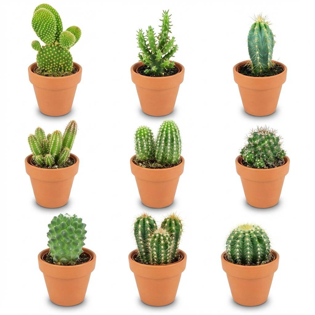 Mini Mélange de Cactus - Pot de 8cm - Hauteur: 5-10 cm - pots en terre cuite - 9 plantes - Plantes d'intérieur - Image 1