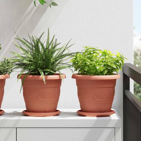 Pots de plantes 6 pcs | Bac à fleurs Rouge brique Ø 26 x 21.5 cm Plastique - Image 2