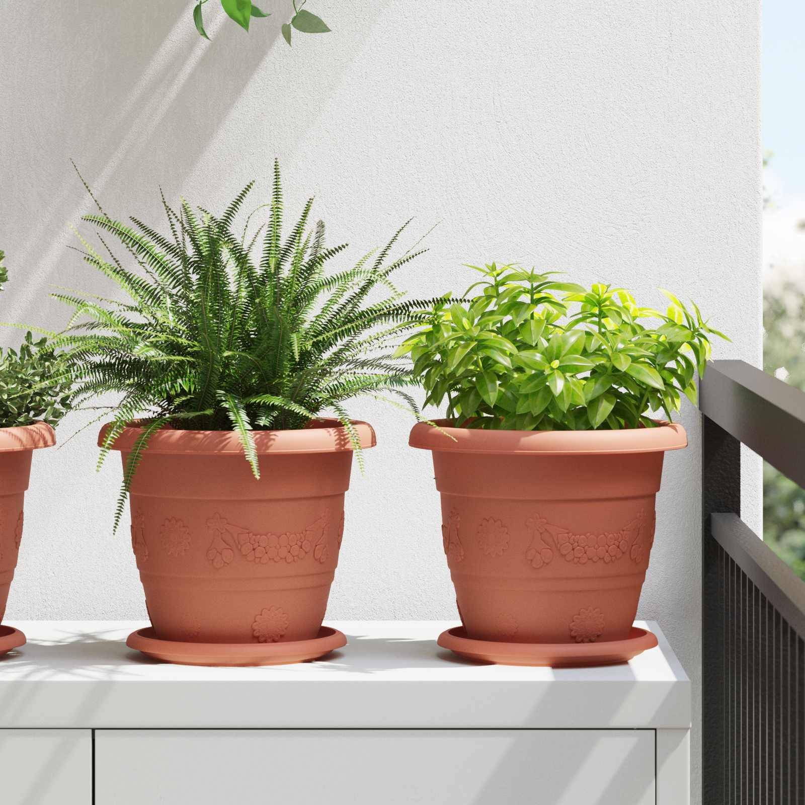 Pots de plantes 6 pcs | Bac à fleurs Rouge brique Ø 26 x 21.5 cm Plastique - Image 2