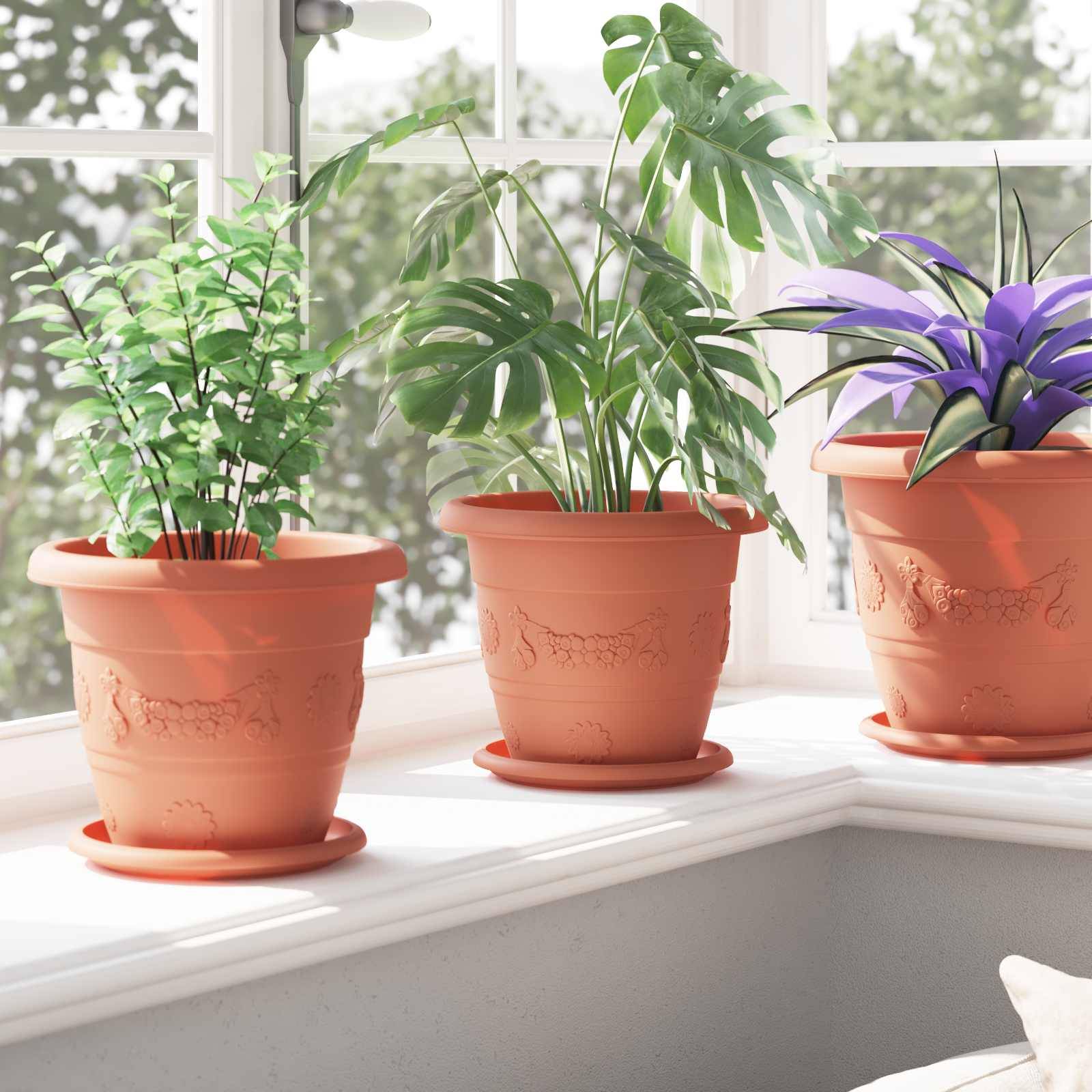 Pots de plantes 6 pcs | Bac à fleurs Rouge brique Ø 26 x 21.5 cm Plastique - Image 4