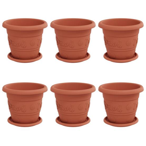Pots de plantes 6 pcs | Bac à fleurs Rouge brique Ø 26 x 21.5 cm Plastique - Image 1