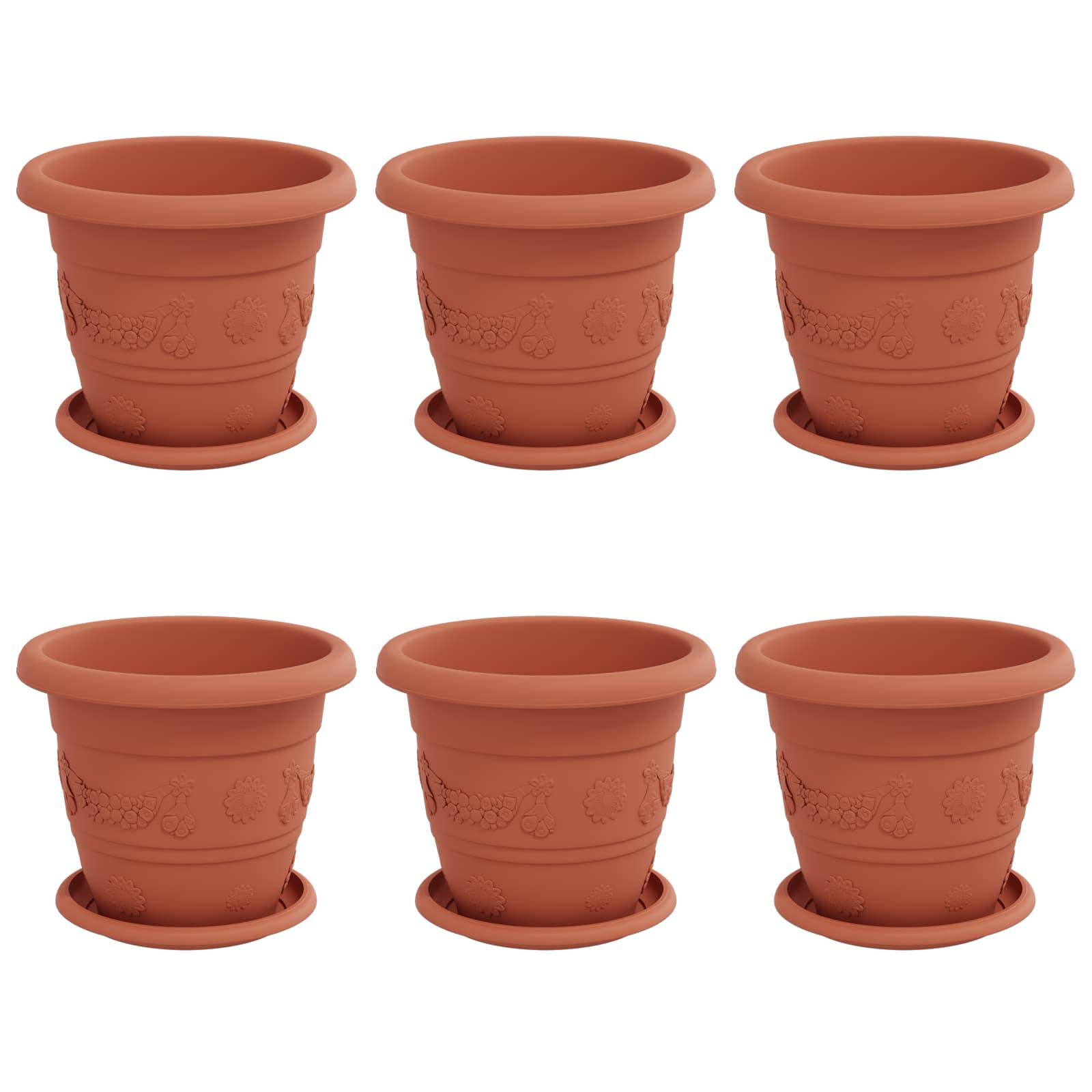 Pots de plantes 6 pcs | Bac à fleurs Rouge brique Ø 26 x 21.5 cm Plastique - Image 1
