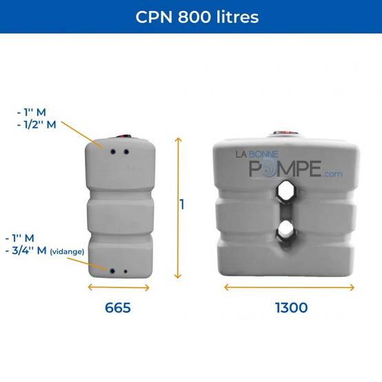 Cuve récupération eau de pluie 800L - Réservoir aérien compact Gris - Polyéthylène - ELBI CPN - Image 2