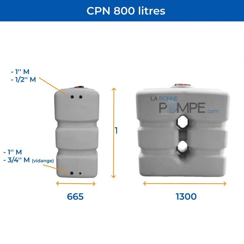 Cuve récupération eau de pluie 800L - Réservoir aérien compact Gris - Polyéthylène - ELBI CPN - Image 2