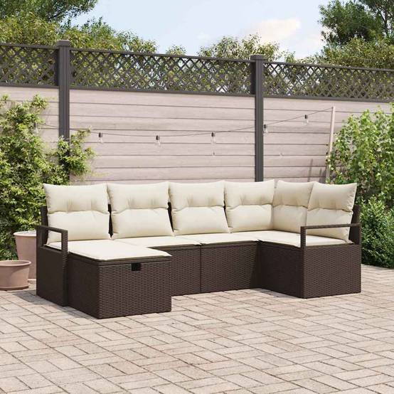 Canapé de jardin 6 places modulable avec rangement intégré et pouf en résine tressée Marron – ComfortXL Outdoor Living - Image 1