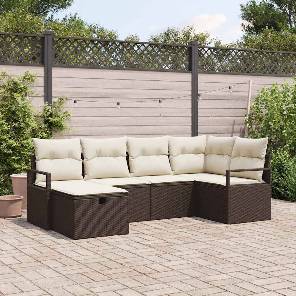 Canapé de jardin 6 places modulable avec rangement intégré et pouf en résine tressée Marron – ComfortXL Outdoor Living - Image 1