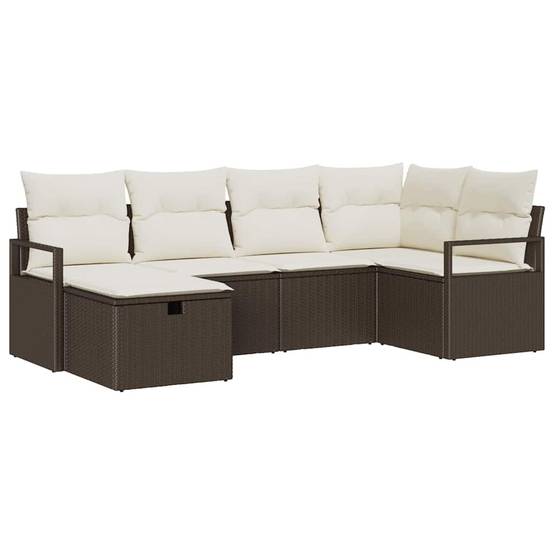 Canapé de jardin 6 places modulable avec rangement intégré et pouf en résine tressée Marron – ComfortXL Outdoor Living - Image 2
