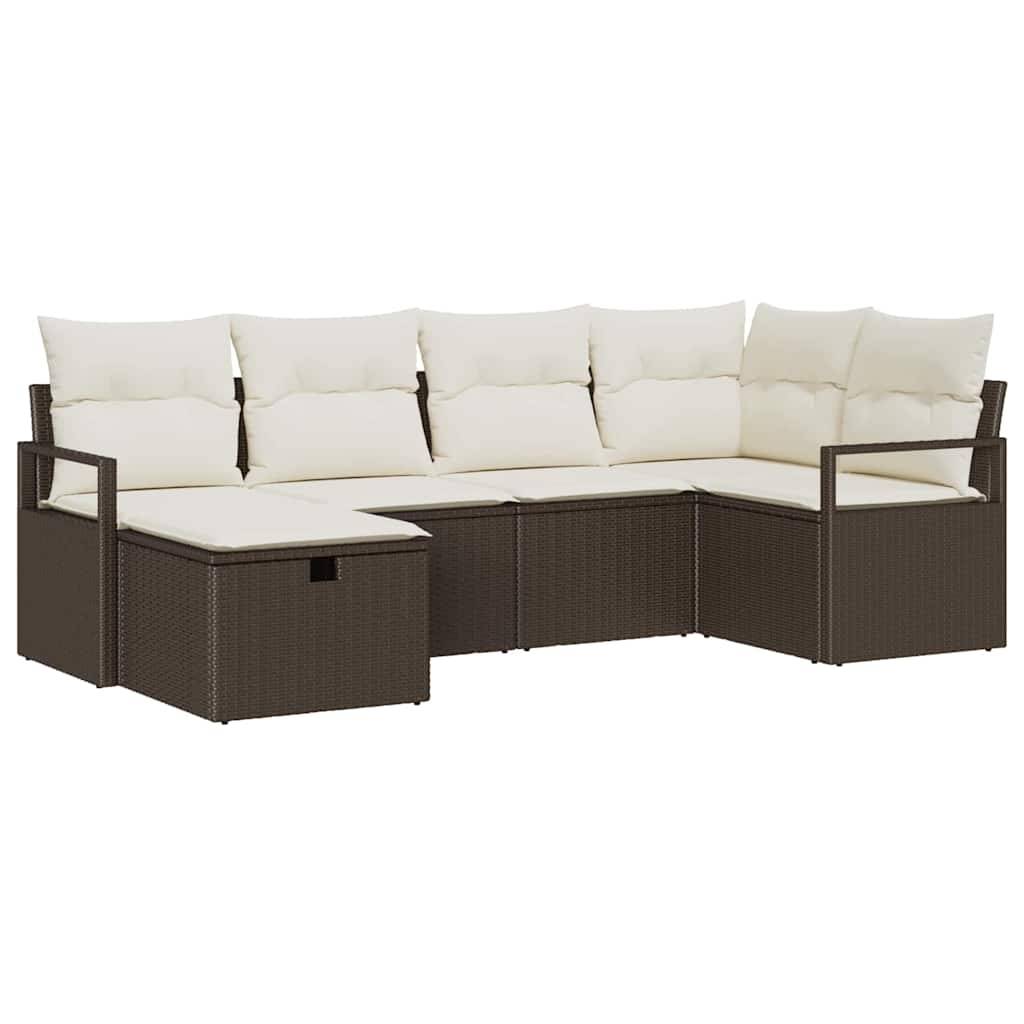 Canapé de jardin 6 places modulable avec rangement intégré et pouf en résine tressée Marron – ComfortXL Outdoor Living - Image 2
