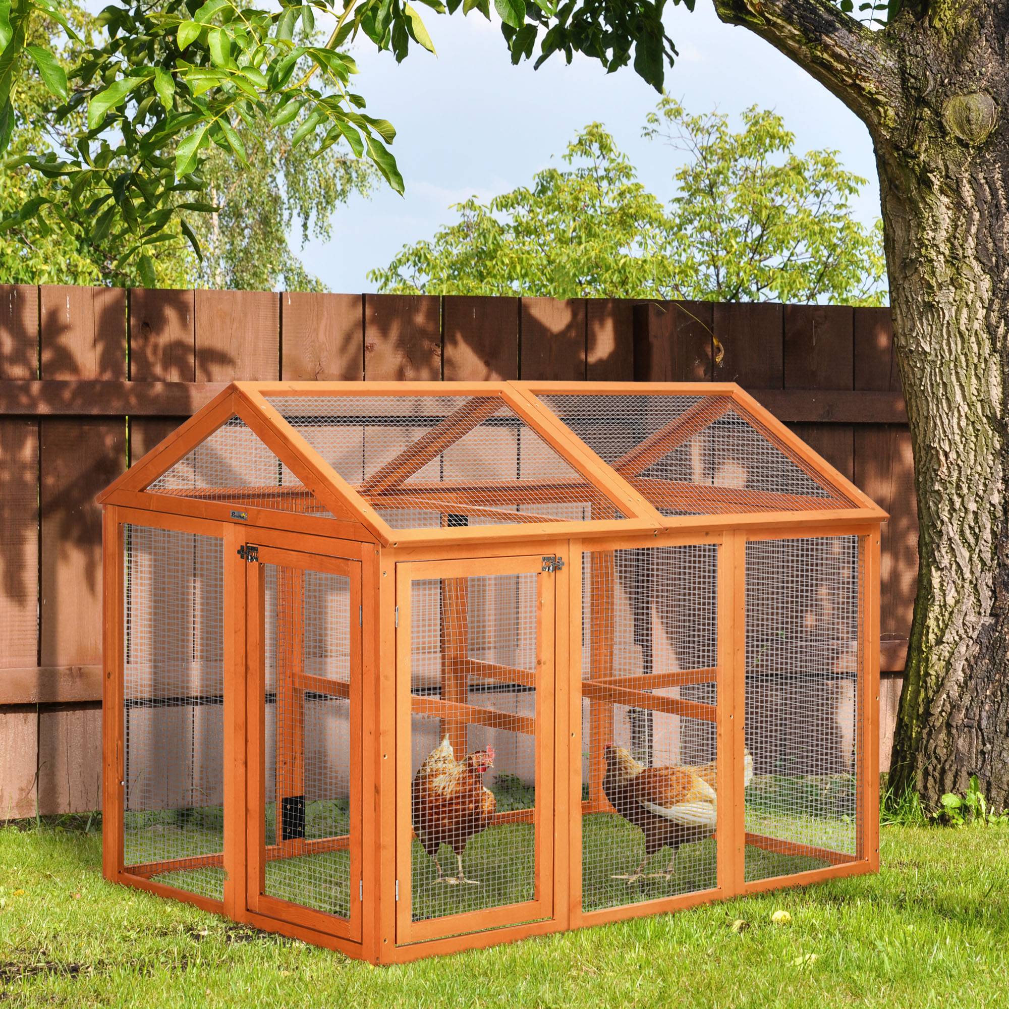 Enclos poulailler en bois cage à poules parc grillagé 140 x 88,5 x 106 cm orange - Image 3