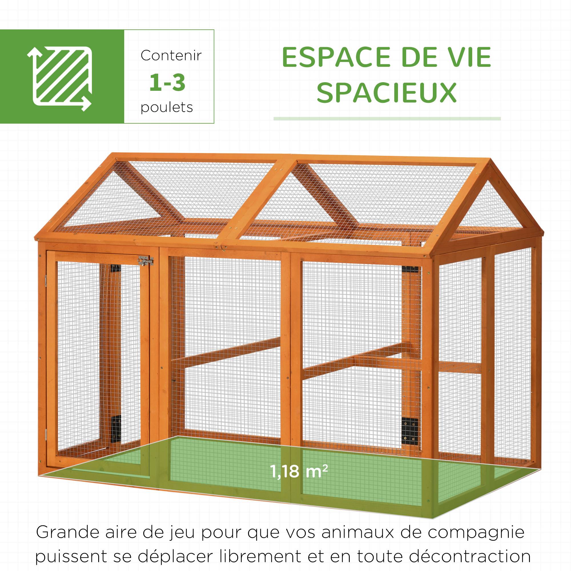 Enclos poulailler en bois cage à poules parc grillagé 140 x 88,5 x 106 cm orange - Image 6