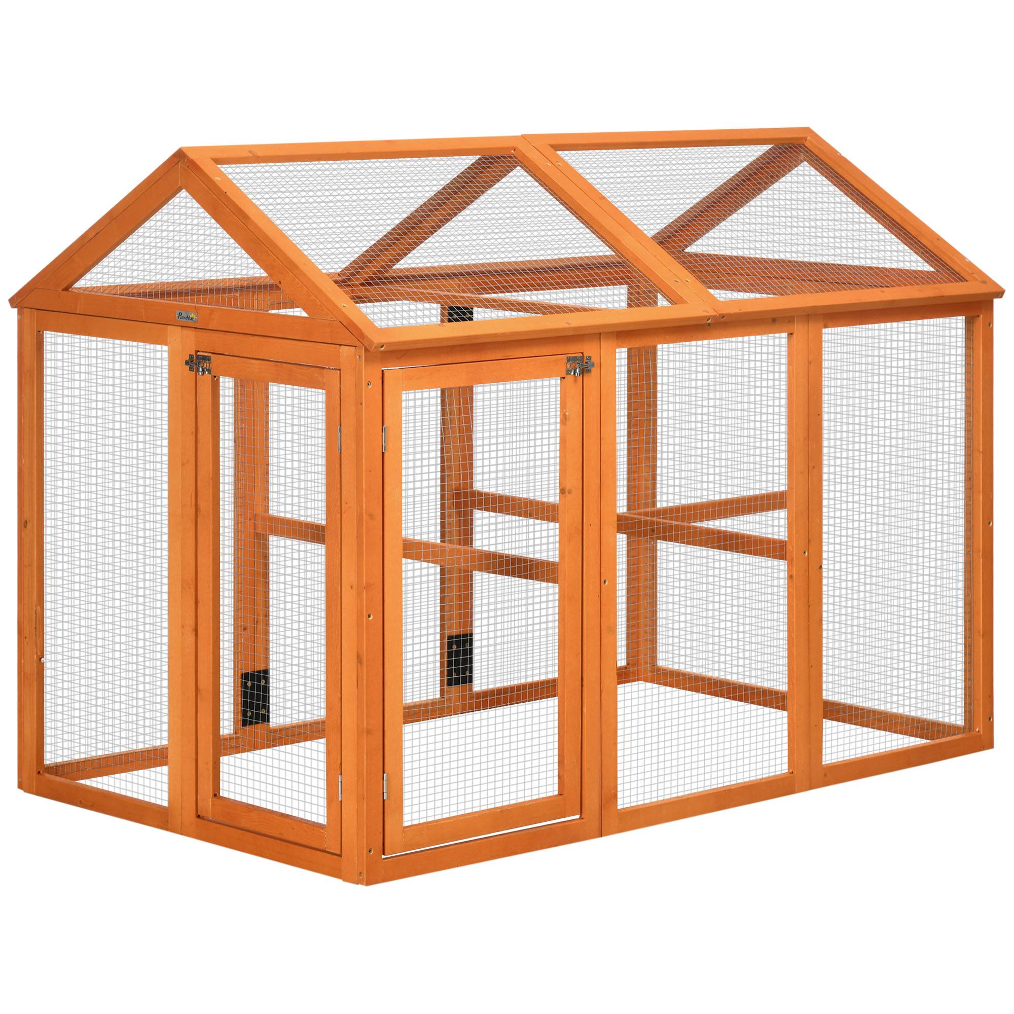 Enclos poulailler en bois cage à poules parc grillagé 140 x 88,5 x 106 cm orange - Image 2