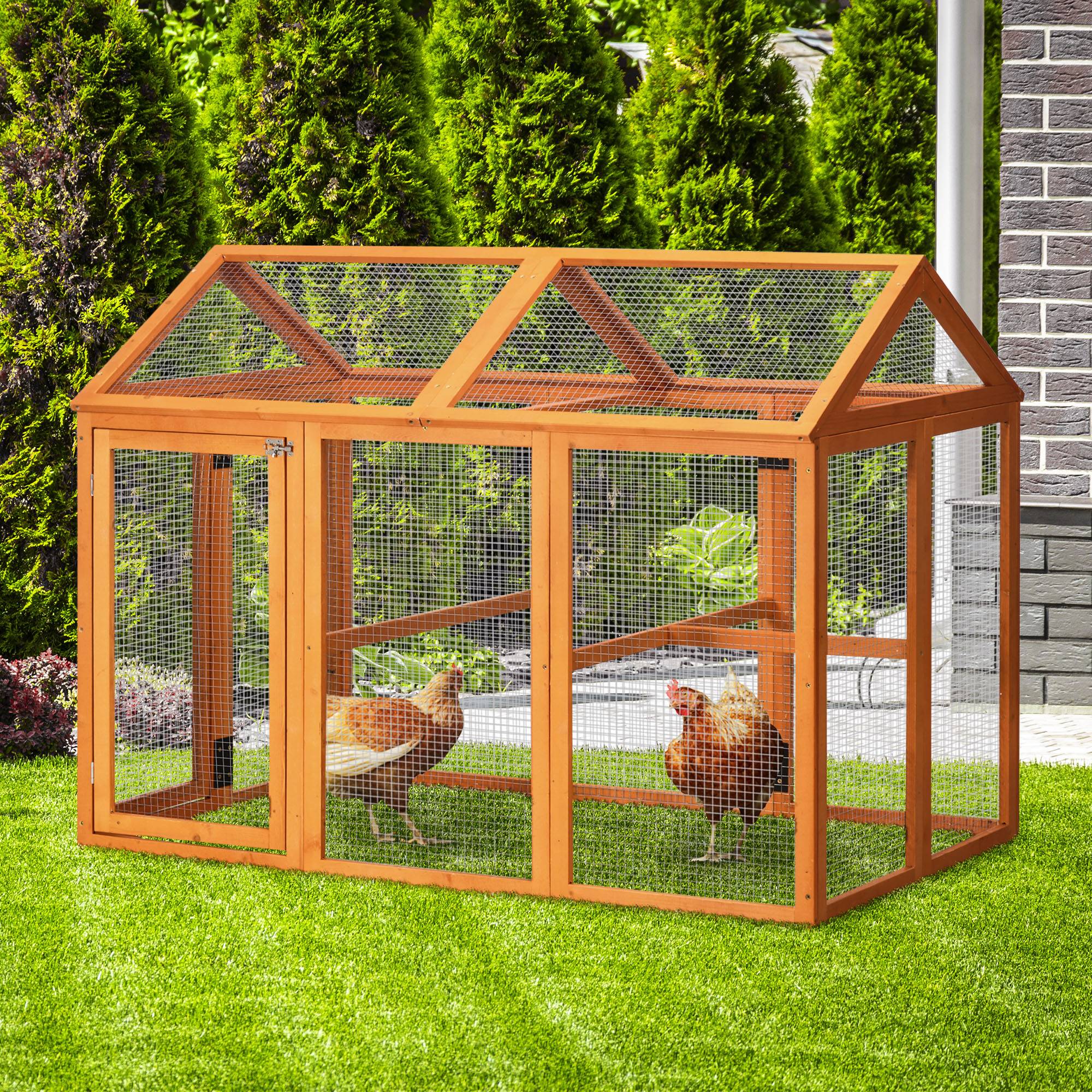 Enclos poulailler en bois cage à poules parc grillagé 140 x 88,5 x 106 cm orange - Image 4