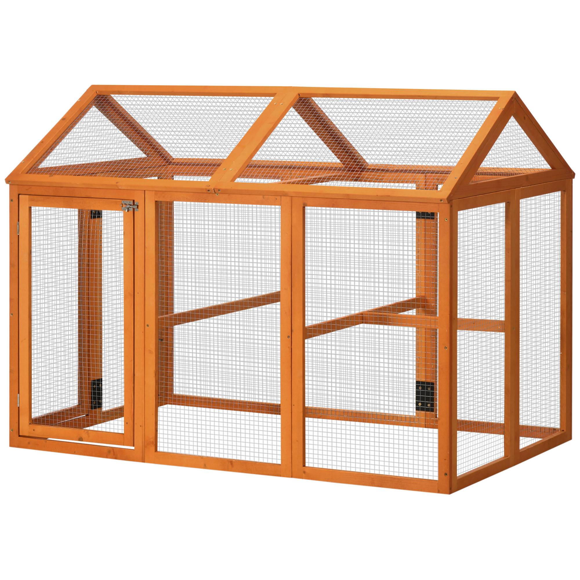 Enclos poulailler en bois cage à poules parc grillagé 140 x 88,5 x 106 cm orange - Image 1