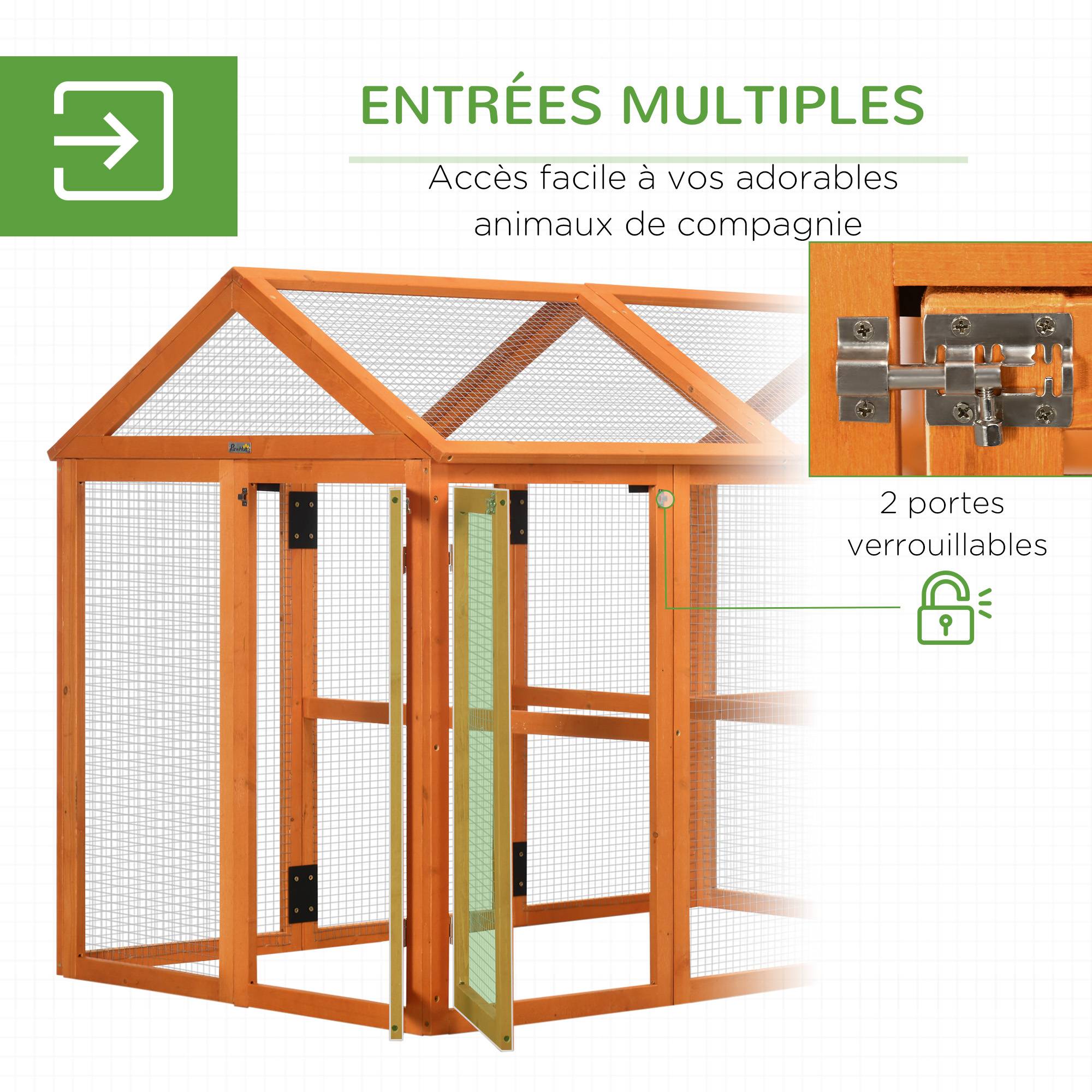Enclos poulailler en bois cage à poules parc grillagé 140 x 88,5 x 106 cm orange - Image 7