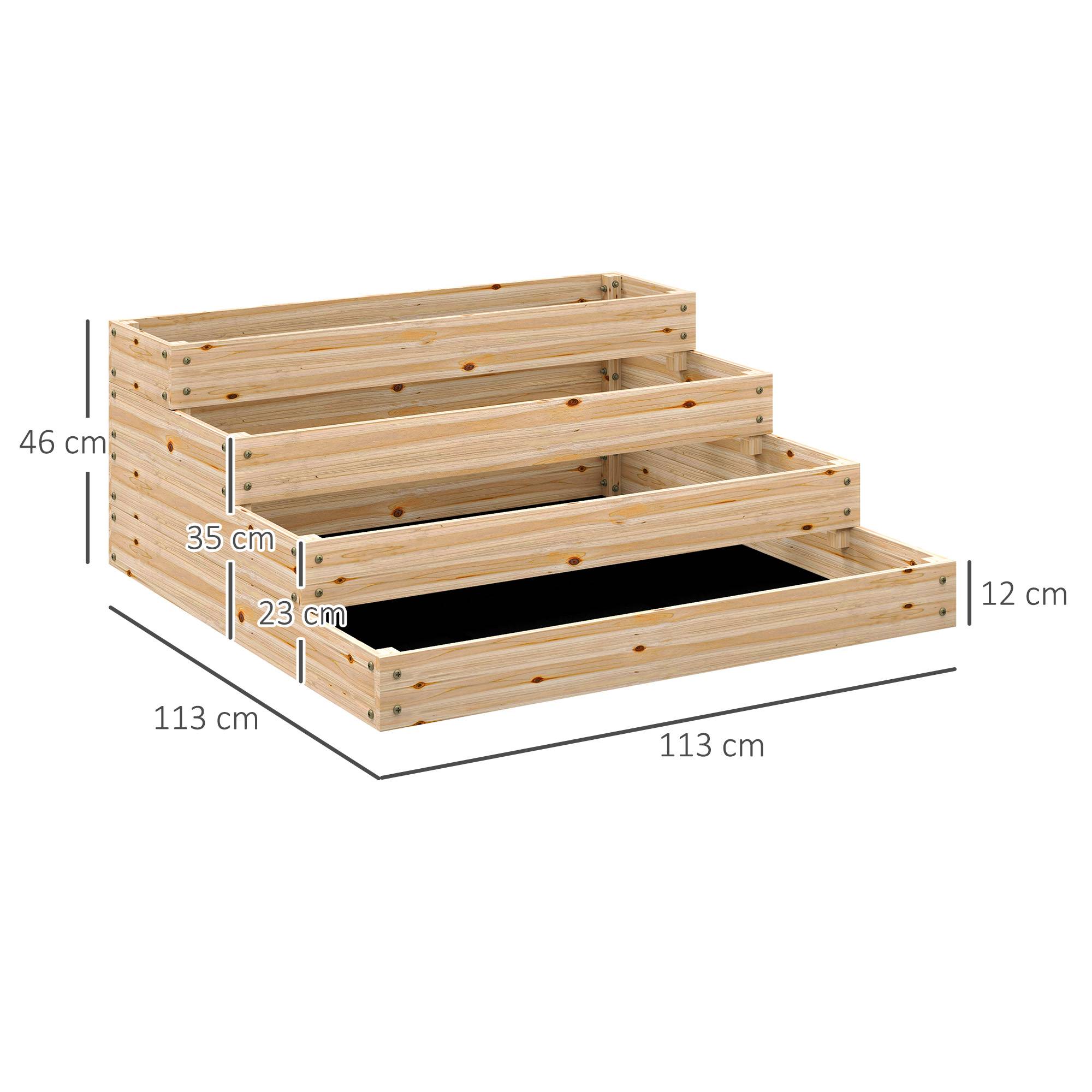Carré potager de jardin sans fond 4 étages pour herbes légumes fruits fleurs 113 x 113 x 46 cm bois naturel - Image 5