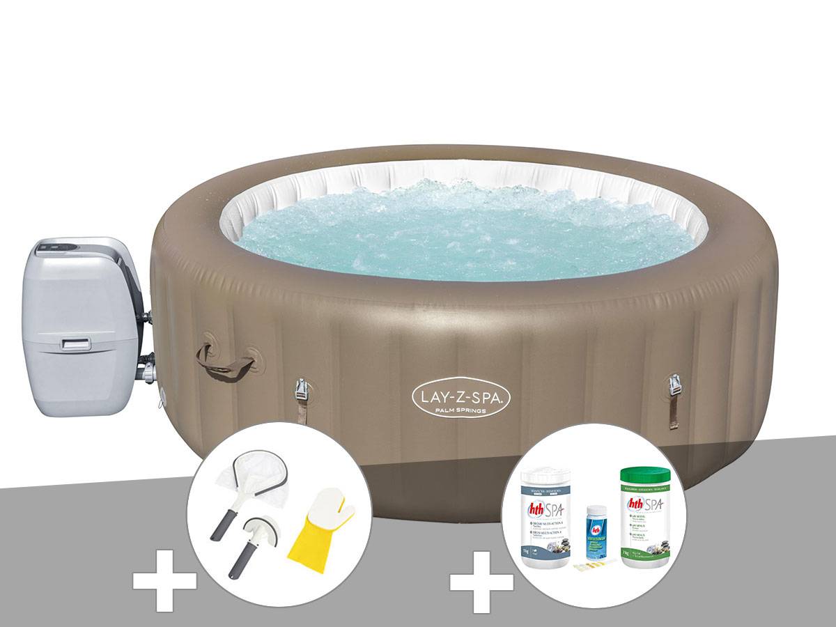 Bestway - Kit spa gonflable Bestway Lay-Z-Spa Palm Springs rond Airjet 4/6 places + Kit traitement brome + Kit de nettoyage