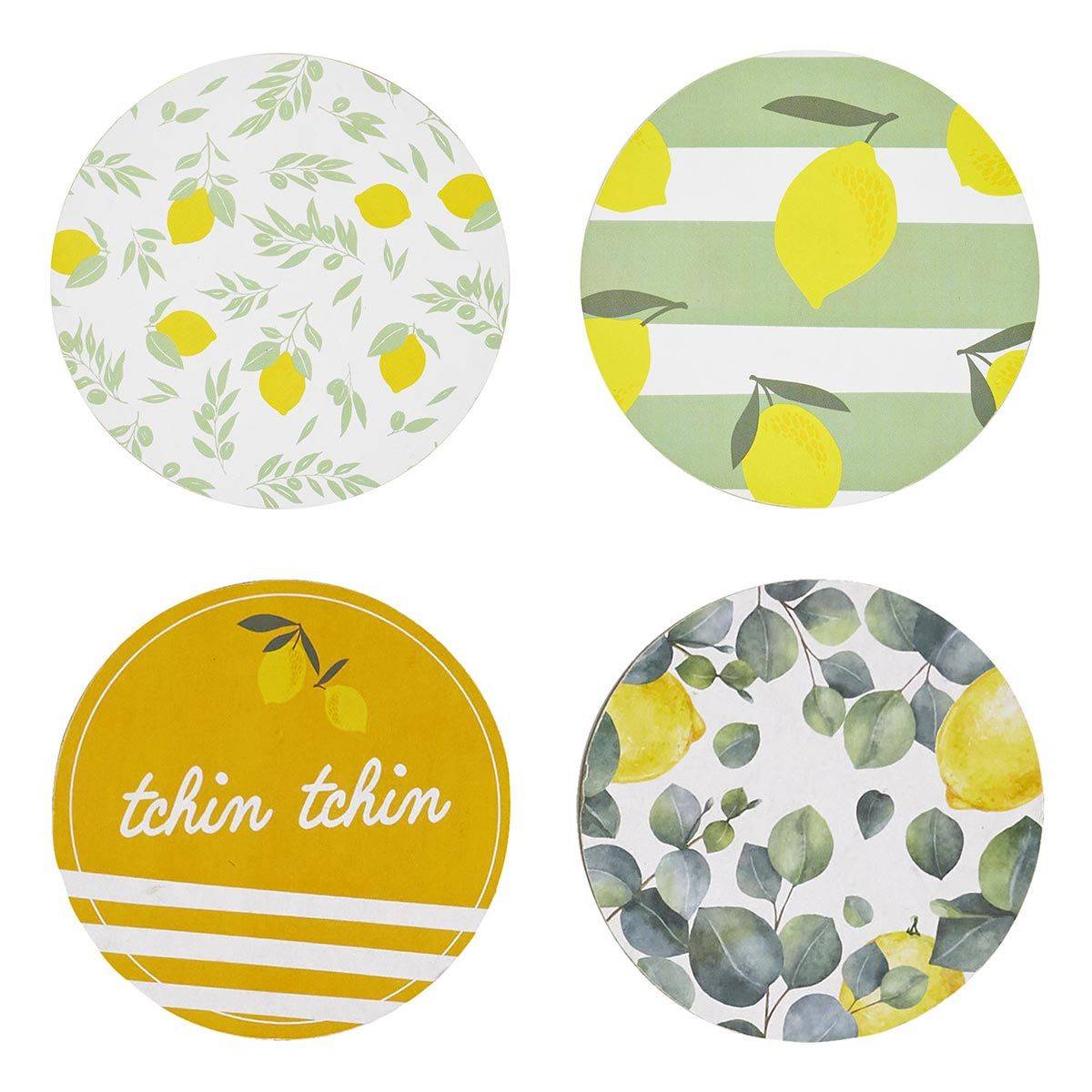 The Home Deco Factory - Lot de 4 Dessous de Verre "Bain de Soleil" 10cm Vert & Jaune - Image 1