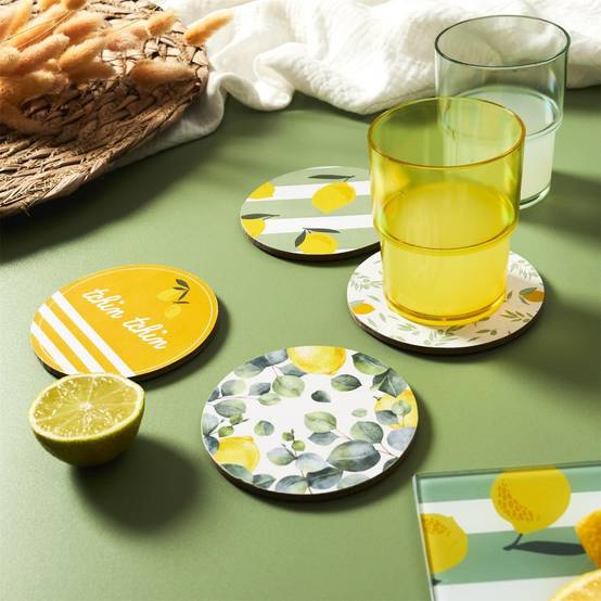 The Home Deco Factory - Lot de 4 Dessous de Verre "Bain de Soleil" 10cm Vert & Jaune - Image 6