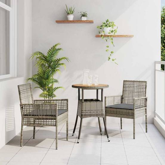 Ensemble Table et Chaises de Jardin 3 Pièces en Résine Tressée Gris – ComfortXL Outdoor Living - Image 1