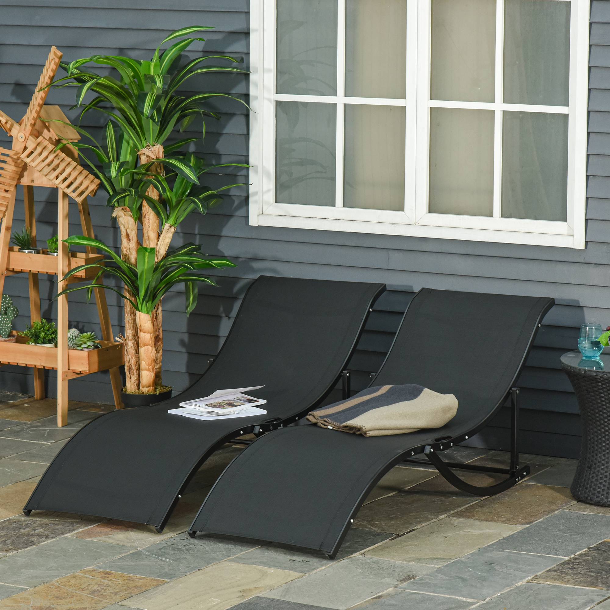 Lot de 2 transats jardin pliables, lit bronzage aluminium et textilène, 61x165x63cm - Image 3