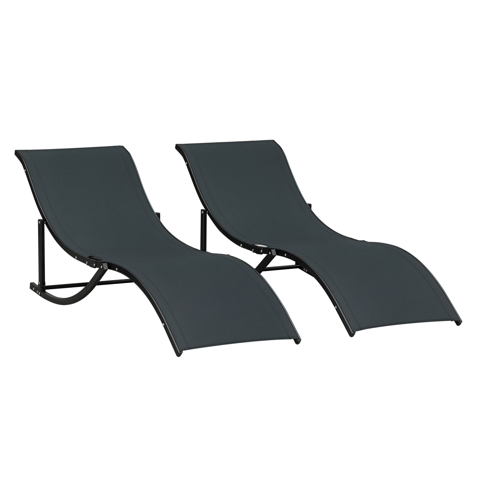 Lot de 2 transats jardin pliables, lit bronzage aluminium et textilène, 61x165x63cm - Image 1